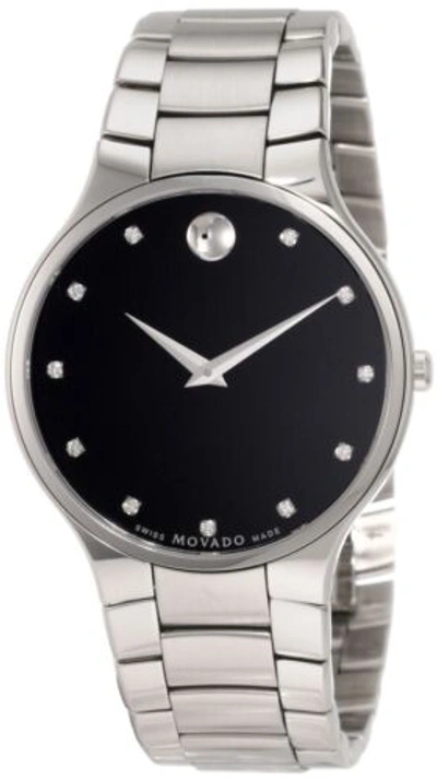 Pre-owned Movado Men's 0606490 Serio Stainless Steel Black Diamond Marker Museum Dial Watc