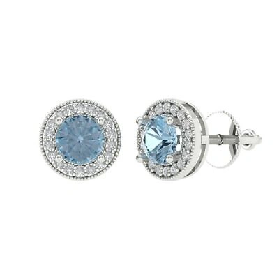 Pre-owned Pucci 3.6 Round Cut Halo Classic Designer Stud Lab Created Gem Earrings 14k White Gold
