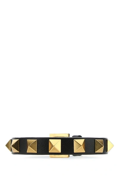 Valentino Garavani Man Black Leather Rockstud Bracelet