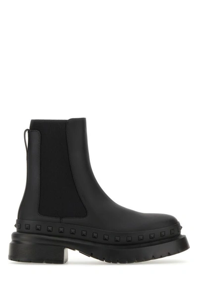 Valentino Garavani Man Black Leather Rockstud M-way Ankle Boots