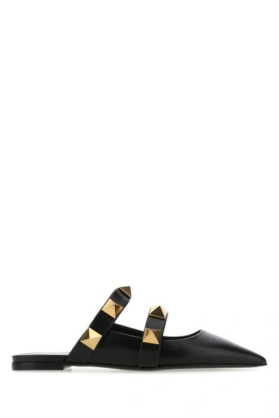 Valentino Garavani Woman Black Leather Roman Stud Slippers