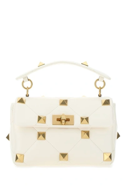 Valentino Garavani Woman Ivory Nappa Leather Medium Roman Stud Handbag In White