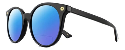 Pre-owned Gucci Gg0091s Womens Round Designer Polarized Bifocal Sunglasses Black Gold 52mm In Blue Mirror