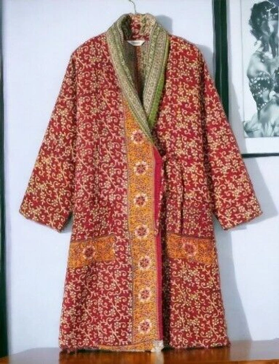 Pre-owned Handmade Wholesale Vintage Kantha Hand Crafted Cotton Long Jacket Indian  Coat In Multicolor