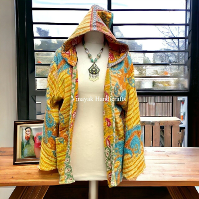 Pre-owned Handmade Wholesale Vintage Kantha Hand Crafted Cotton Long Jacket Indian  Coat In Multicolor