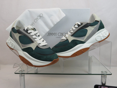 Pre-owned Jimmy Choo Landon Green Gray Suede Black Leather Platform Sneakers 43 10