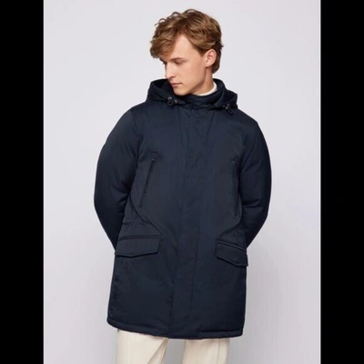 Pre-owned Hugo Boss Boss Deaco2 Hooded Down Jacket In Water-repellent Fabric Navy Blue