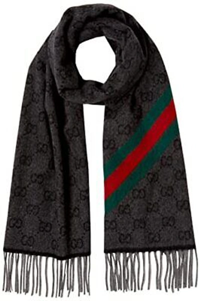 Pre-owned Gucci Stole Wool Gg Pattern Gray 570603 3g200 1466 Lead/darkgreen In Multicolor
