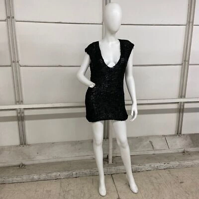 Pre-owned Free People Billie Vegan Crochet Leather Tunic Dress Women's Size S In Black