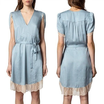 Pre-owned Zadig & Voltaire $678  Raccord Silk Jacquard Dress In Nuage Size S In Blue