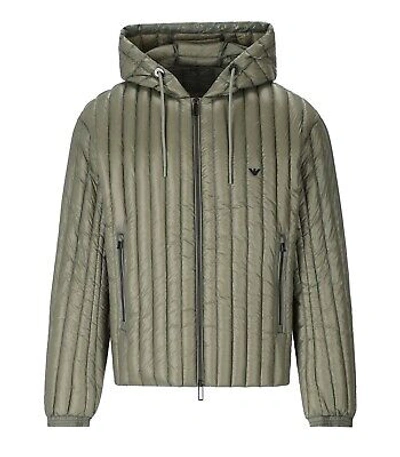 Pre-owned Emporio Armani Sage Green Hooded Down Jacket Man