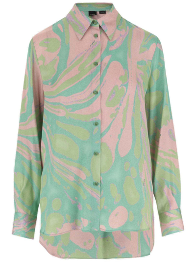 Pinko Abstract Pattern Printed Long Sleeved Shirt In Rosa E Verde