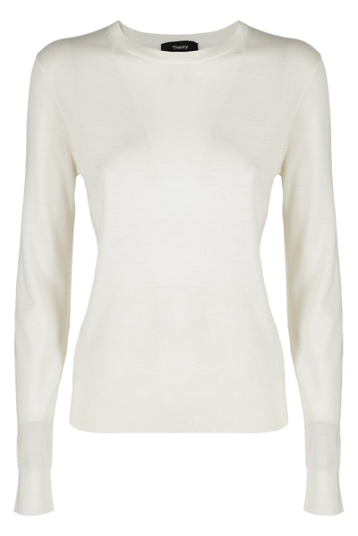 Theory Crewneck Knitted Jumper In New Ivory