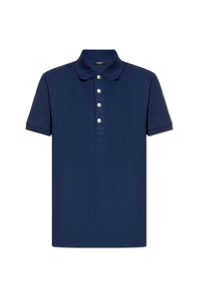 Balmain Short Sleeved Polo Shirt In Blue