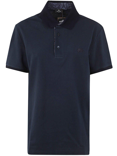 Etro Logo Embroidered Short Sleeved Polo Shirt In Blu Navy