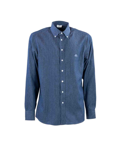 Etro Button-down Collar Cotton Shirt In Blue