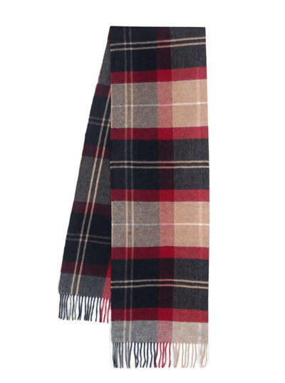 Barbour Tartan Pattern Fringed Scarf In Cranberry