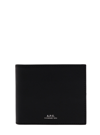 Apc Ally Black Bi-fold Wallet With Embossed Logo In Leather Man