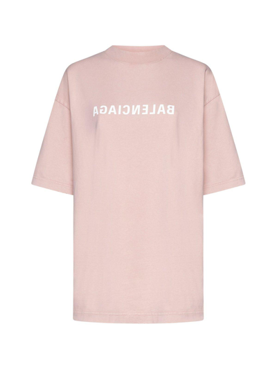 Balenciaga Logo Cotton Jersey T-shirt In Pink