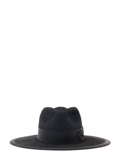 Ruslan Baginskiy Black Fedora Hat With Rb Embroidery
