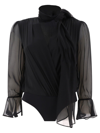 Pinko Long-sleeved V-neck Bodysuit In Nero Limousine