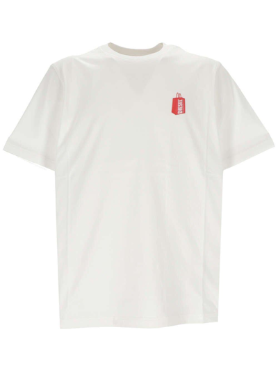 Diesel T-just-n18 Logo Printed Crewneck T-shirt In Bianco