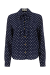 Miu Miu Polka-dot Silk Scarf-neck Shirt In Blu+avorio