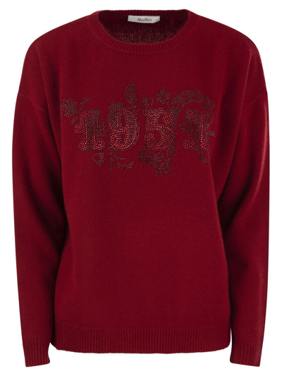 Max Mara Embellished Crewneck Jumper In Red