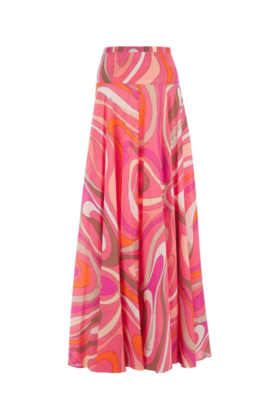 Pucci Printed Cotton Maxi Skirt In Pink