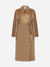 Max Mara Studio Belted Long-sleeved Coat In Brown