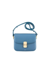 Apc Grace Small Light Blue Shoulder Bag With Flap And Adjustable Shoulder Strap In Leather Woman In Navy