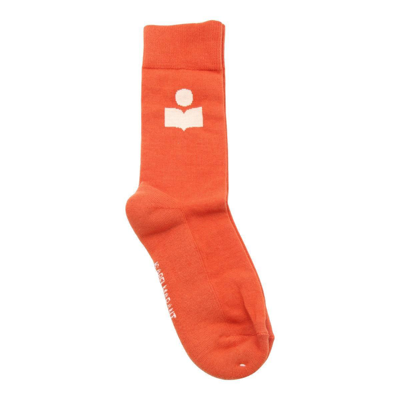 Isabel Marant Logo Intarsia Knitted Socks In Orange