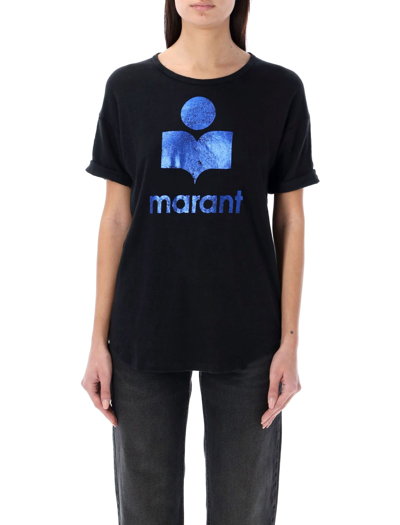 Marant Etoile Koldi Logo-print Linen T-shirt In Black/blue