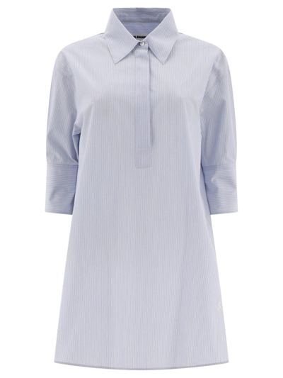 Jil Sander Striped Half-sleeve Cotton Shirt In Blue