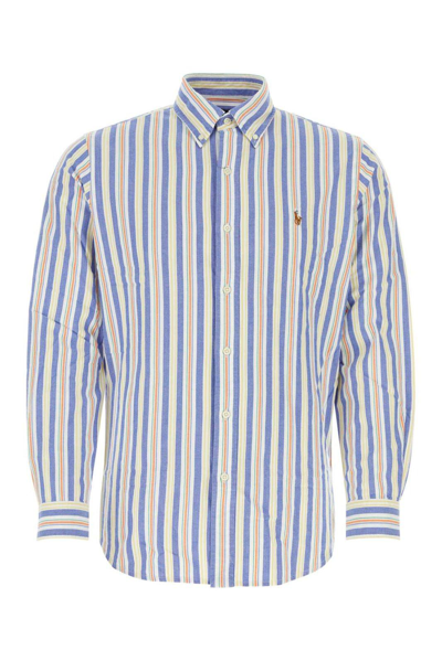 Polo Ralph Lauren Logo Embroidered Striped Shirt In White/blu