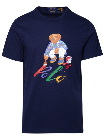 Polo Ralph Lauren Bear Printed Crewneck T-shirt  In Blue