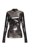Blumarine Metallic Cut-out Detail Turtleneck Top In Silver