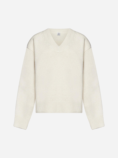 Totême Dropped-shoulder V-neck Jumper In White