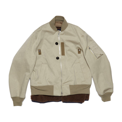Sacai Layered Designed Zipped Jacket In Beige