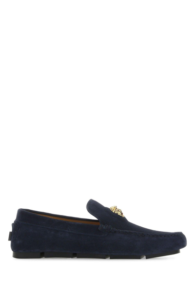 Versace Navy Blue Suede Driver Loafers