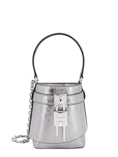 Givenchy Shark Lock Bucket Bag In Embellished Leather In Grey
