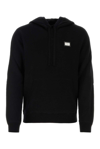 DOLCE & GABBANA LOGO PLAQUE KNITTED DRAWSTRING HOODIE