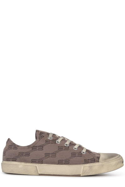 Balenciaga All-over Monogram Print Laced Sneakers In Brown