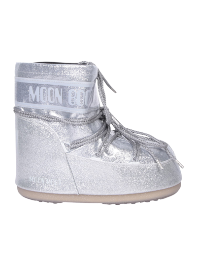 Moon Boot Icon Low Glietter Silver Ankle Boot In Metallic