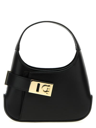 Ferragamo Archive Mini Gancini Leather Crossbody Bag In Black