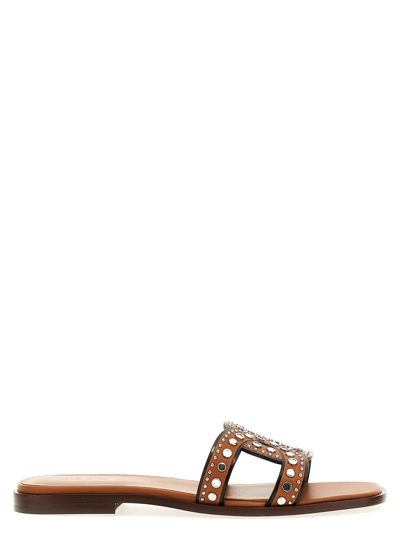 Tod's Brown Leather Sandals With Decorative Studs
