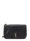 Saint Laurent Leather Shoulder Bag With Metal Cassandre Logo Detail And Stitching On The Front In Black