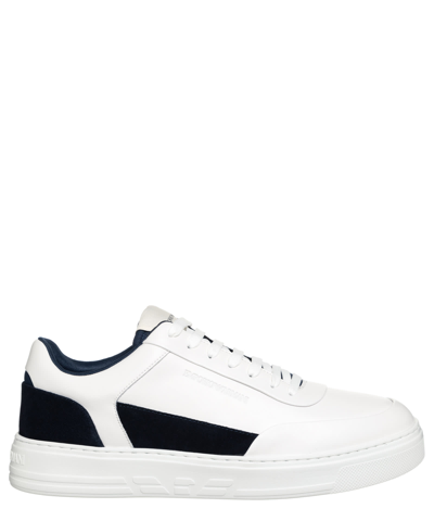 Emporio Armani Logo-debossed Leather Sneakers In White