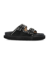 Isabel Marant Lennya Pearly Studded Leather Dual-buckle Sandals In Faded Black