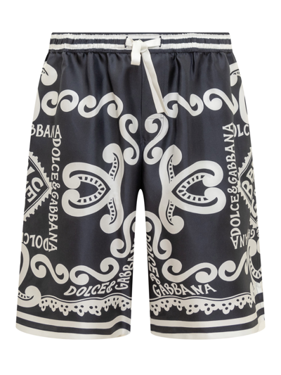 Dolce & Gabbana Marina Silk Twill Jogging Shorts. In Dg Marina Fdo Blu